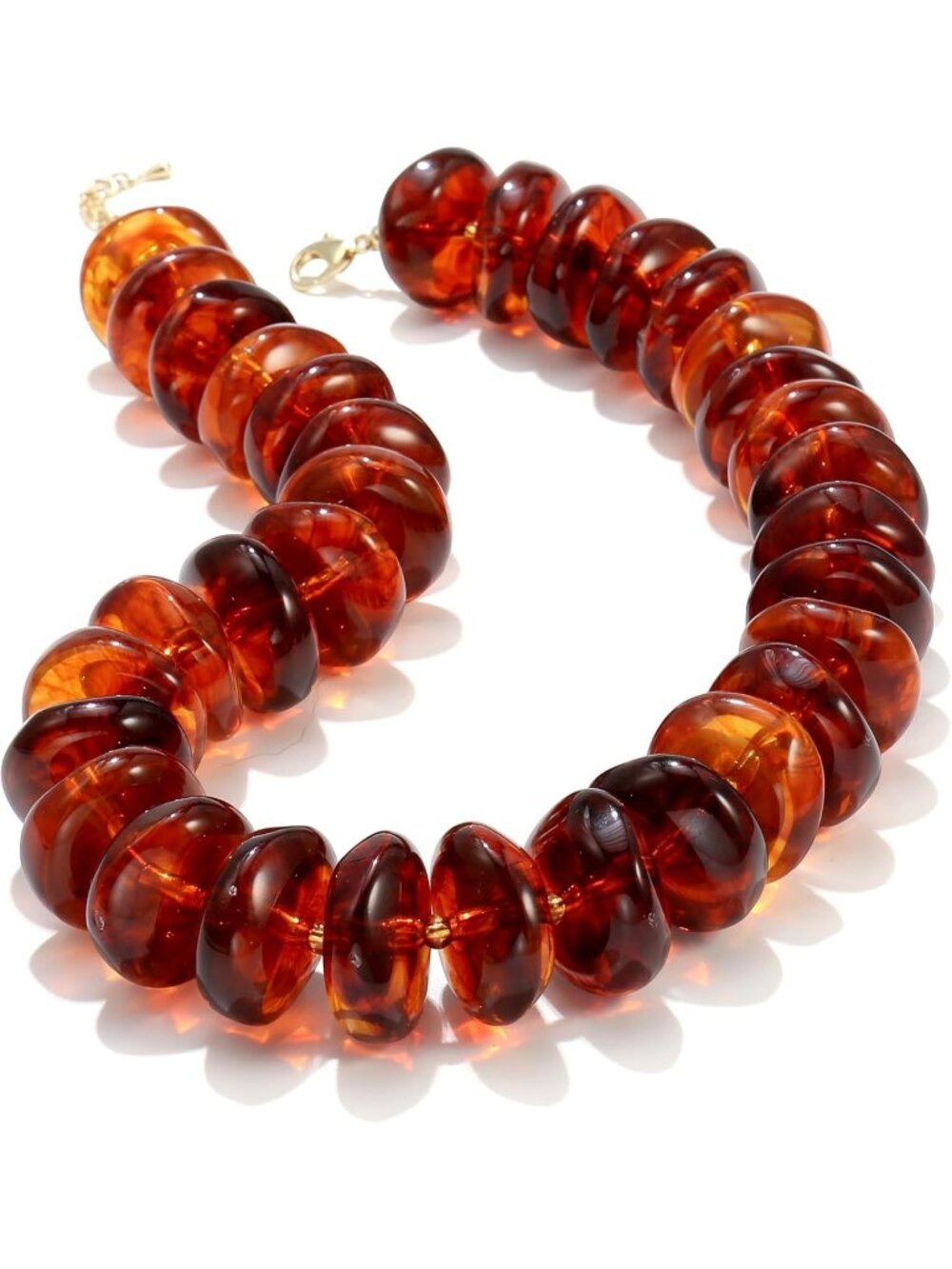 Women's Amber Resin Beaded Choker Gold Plated Chunky Large Bead Necklace
